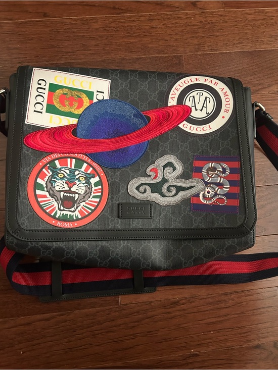 Gucci Other - Gucci Black GG Supreme Messenger Bag with Colorful Patch Motifs